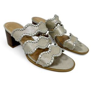 Jack Rogers Logan Whipstitch Platinum Metallic Leather Mule Size 6